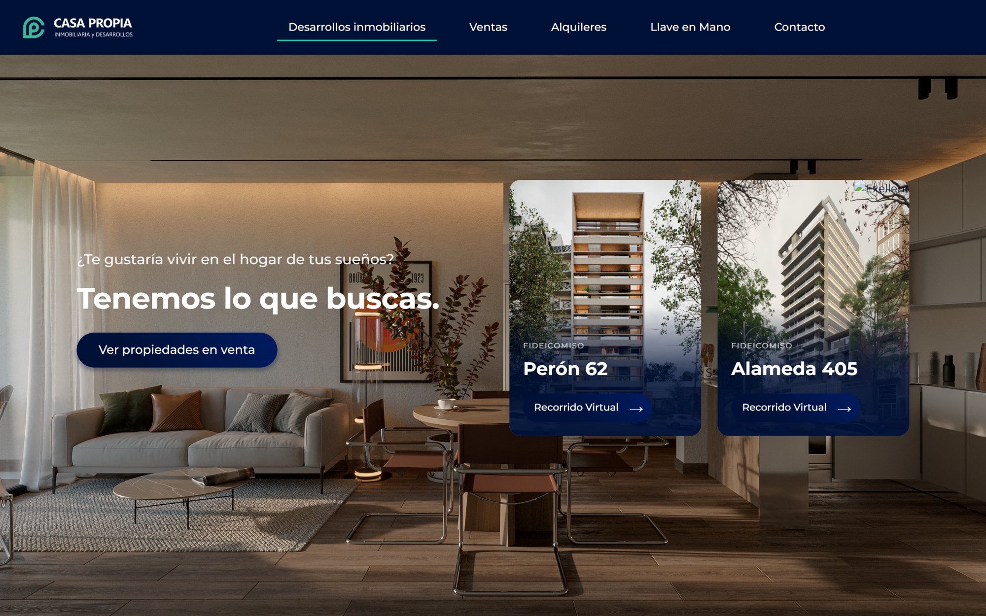 Portada de casapropiaparana.com.ar con Perón 62 y Alameda 405