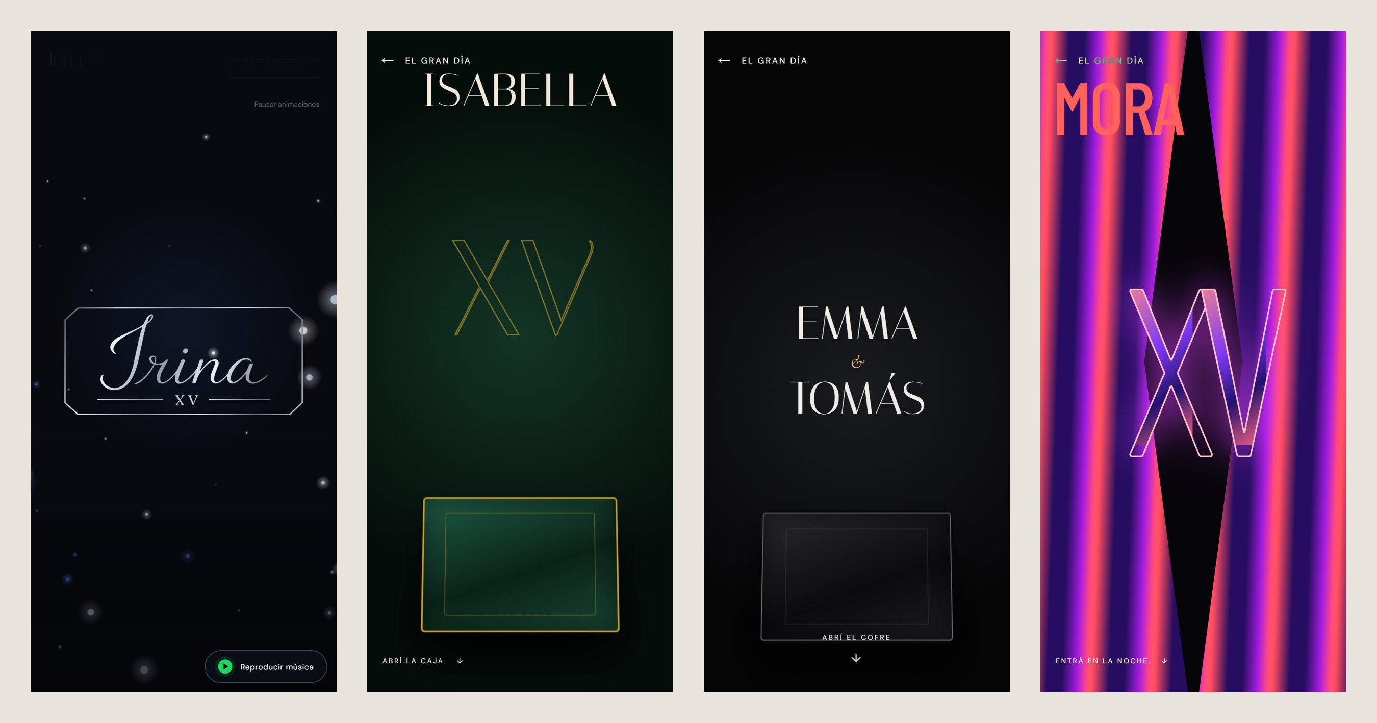 Portadas de cuatro invitaciones de El Gran Día en versión móvil