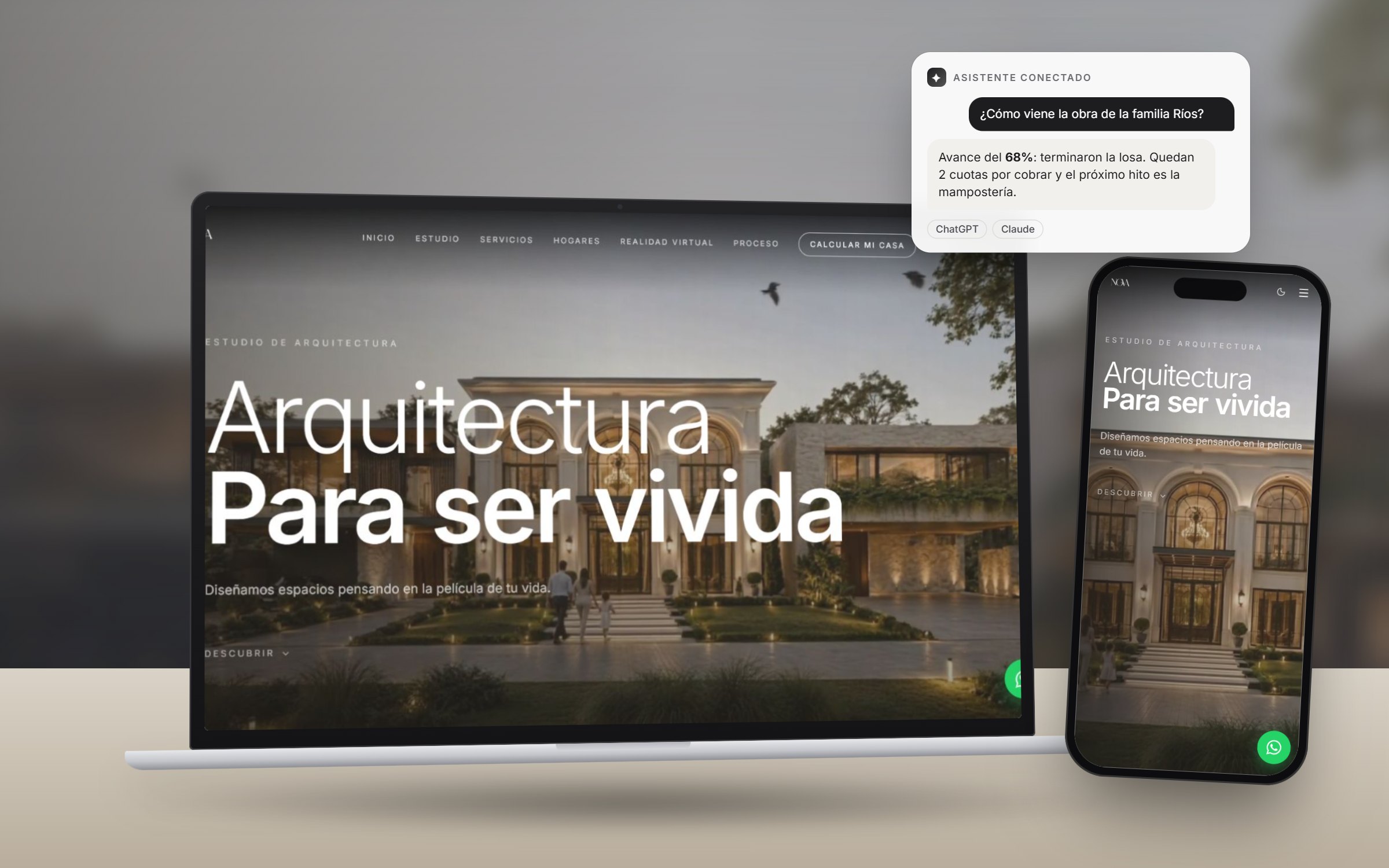 Landing de Nova Arquitectura en notebook y celular